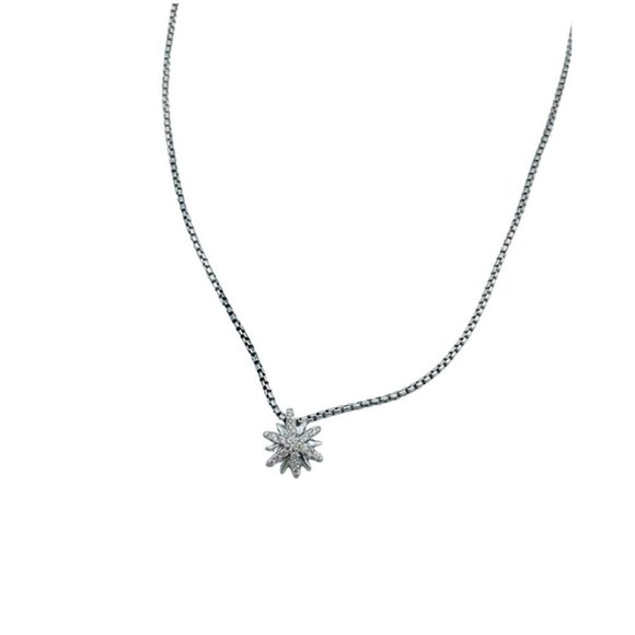 David Yurman Small Starburst Diamond 10mm Sterling Silver Necklace 18" - Picture 4 of 7